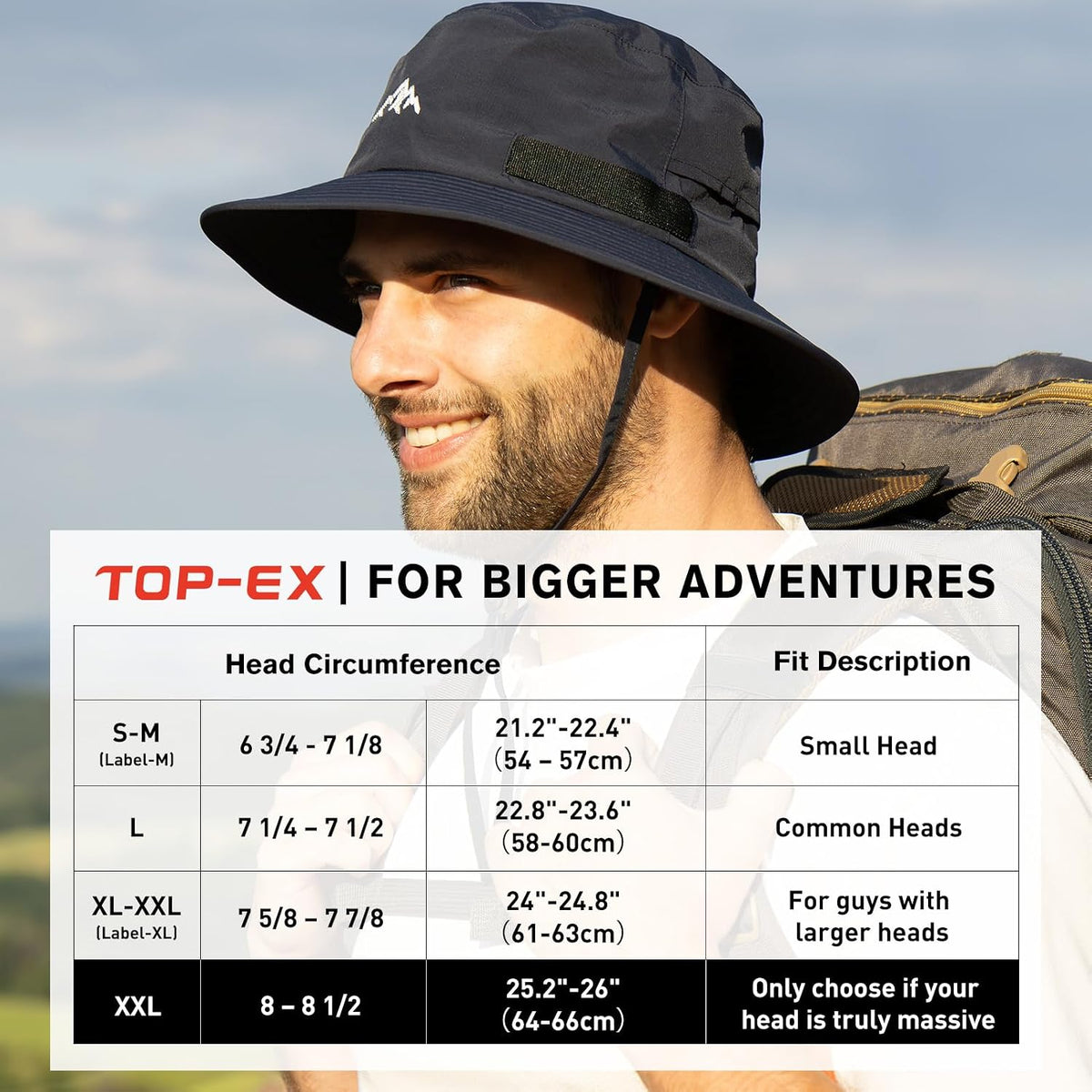 TOP-EX Men's Waterproof Bucket Sun Hat, UPF 50+ Wide Brim, S/M-XXL