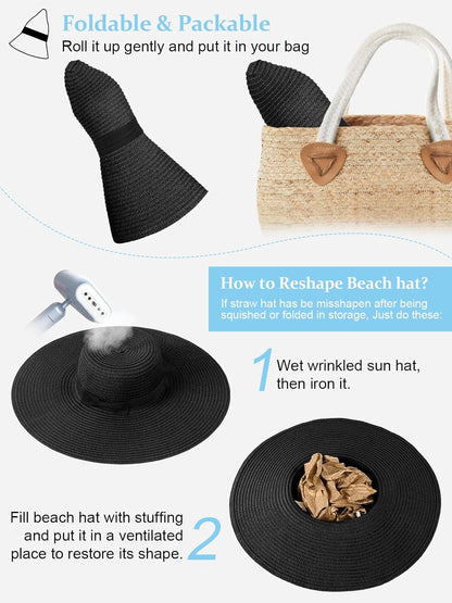 Floppy Sun Hats for Women, Summer Wide Brim Straw Beach Hat