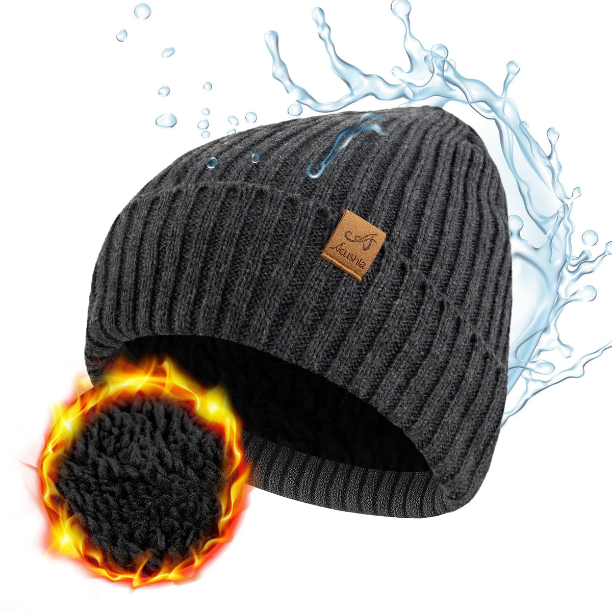 ACUSHLA Waterproof Windproof Winter Hat for Men Women Fleece-Lined Beanie
