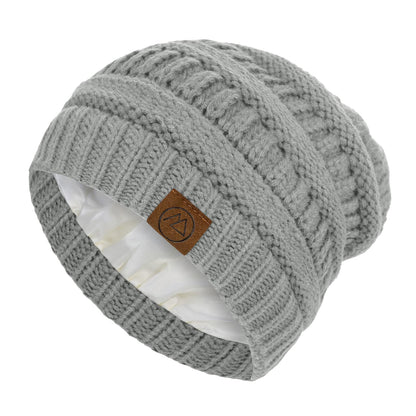 Beanies Women Satin Lined Beanie Winter Hats for Women Silk Lined Slouchy Beanie for Winter Warm Knit Cuffed Beanie Hat