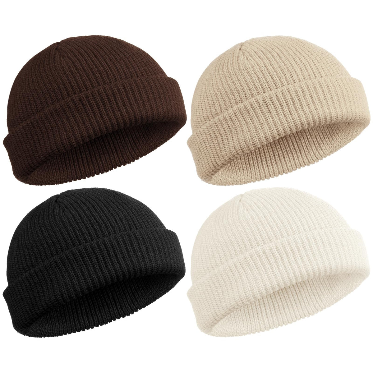 SATINIOR 4 Pieces Trawler Beanie Watch Hat Roll up Edge Skullcap Fisherman Beanie Unisex