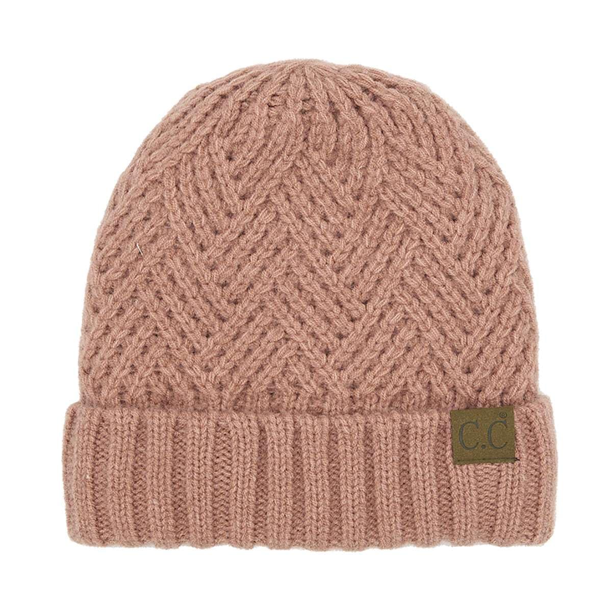 C.C Unisex Chunky Soft Stretch Cable Knit Warm Fuzzy Lined Skully Beanie