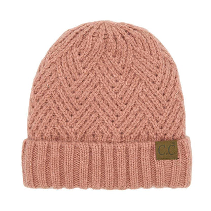 C.C Unisex Chunky Soft Stretch Cable Knit Warm Fuzzy Lined Skully Beanie