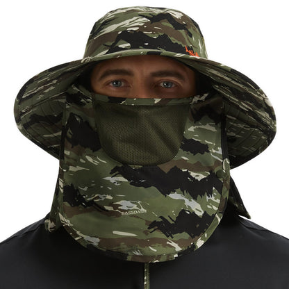 BASSDASH UPF 50+ Breathable Sun Hat with Removable Face Cover and Neck Flap Wide Brim Bucket Hat for Fishing Hiking Men Women