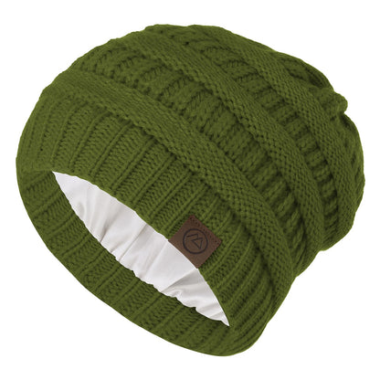 Beanies Women Satin Lined Beanie Winter Hats for Women Silk Lined Slouchy Beanie for Winter Warm Knit Cuffed Beanie Hat