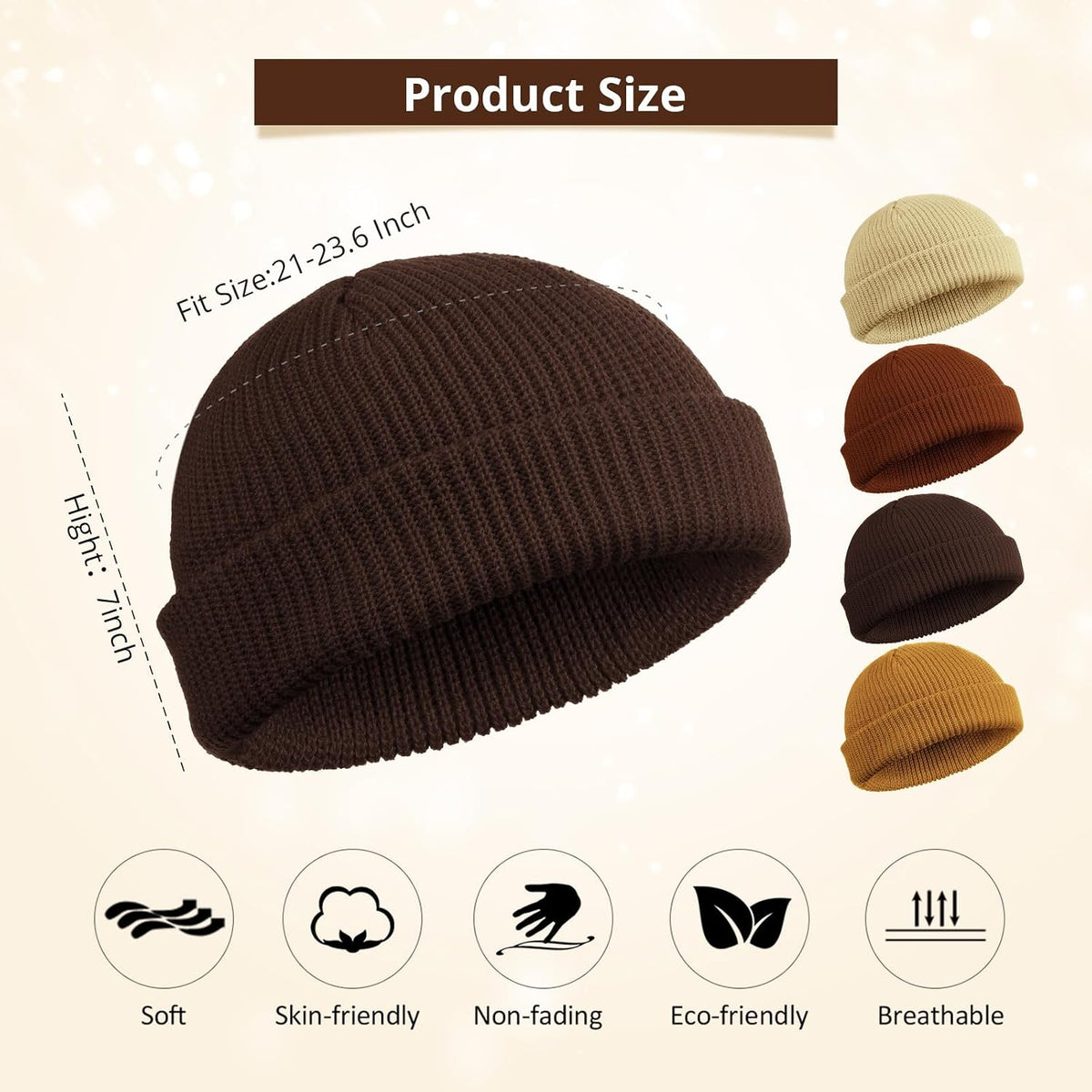 SATINIOR 4 Pieces Trawler Beanie Watch Hat Roll up Edge Skullcap Fisherman Beanie Unisex