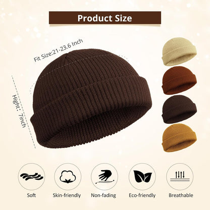 SATINIOR 4 Pieces Trawler Beanie Watch Hat Roll up Edge Skullcap Fisherman Beanie Unisex