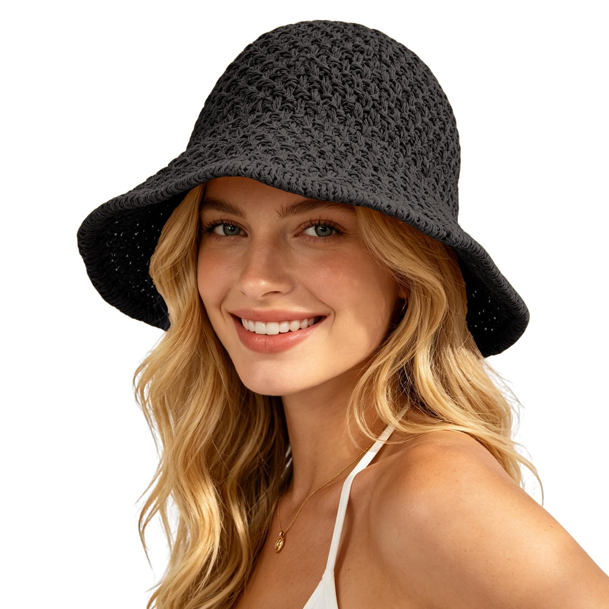 Sun Hat for Women Summer Straw Beach Hats Bucket Hat Floppy Crochet Hat