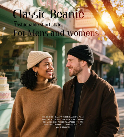 Wool Fisherman Beanies for Men Knit Fall Winter Beanie Hat Skull Cap