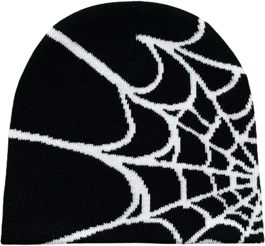 Pooyikoi Y2K Gothic Spider Pattern Wool Acrylic Knitted Hat Women Beanie Winter Warm Beanies Men Casual Skullies Outdoor