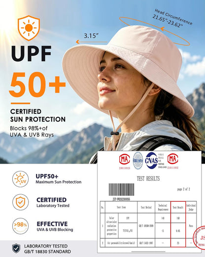 Water-Resistant UPF 50+ Sun Bucket Hat Packable Brimmed for Women Men