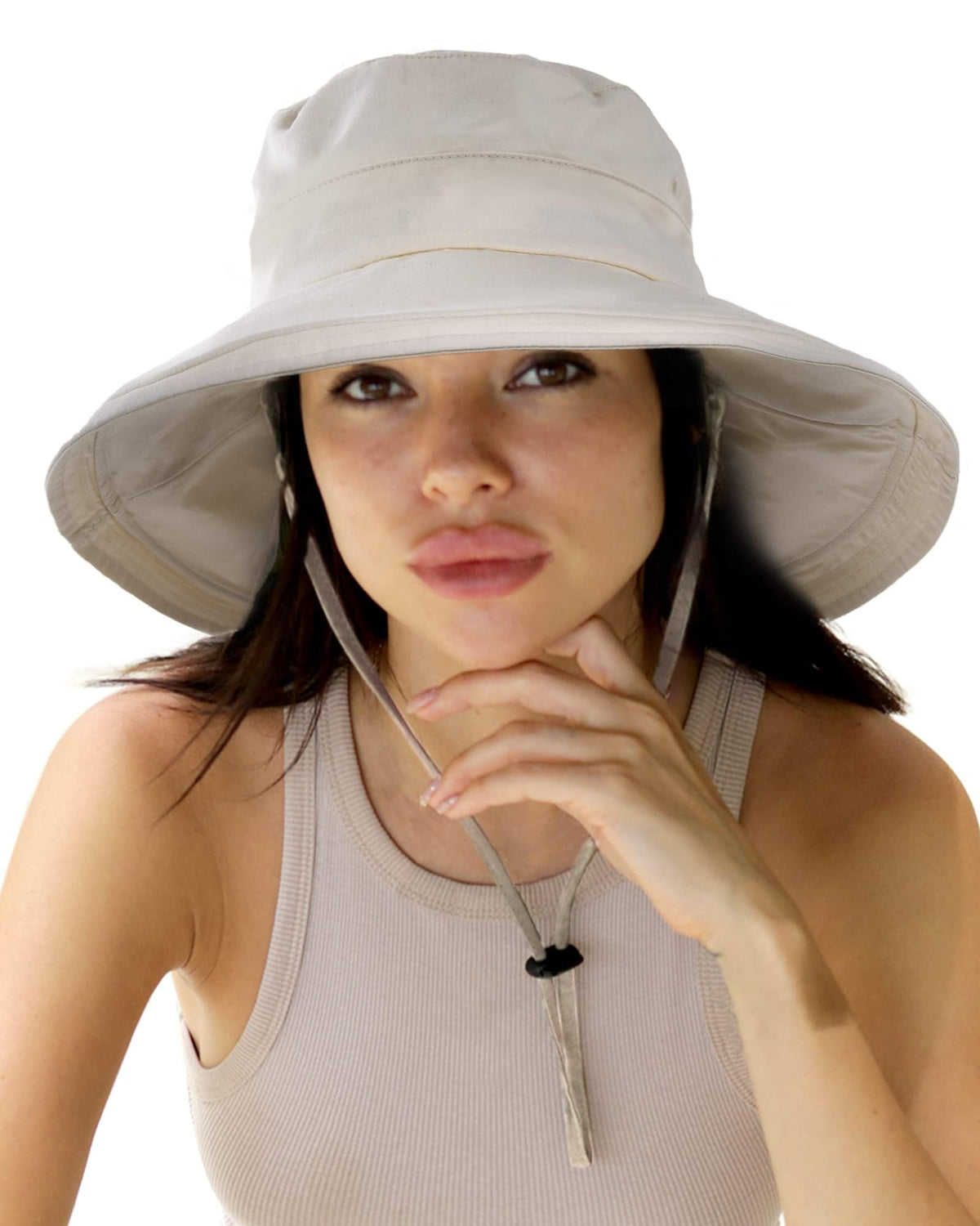 Hatiis Womens Sun Hat with Ponytail Hole Cotton Shapeable Wide Brim