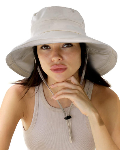 Hatiis Womens Sun Hat with Ponytail Hole Cotton Shapeable Wide Brim