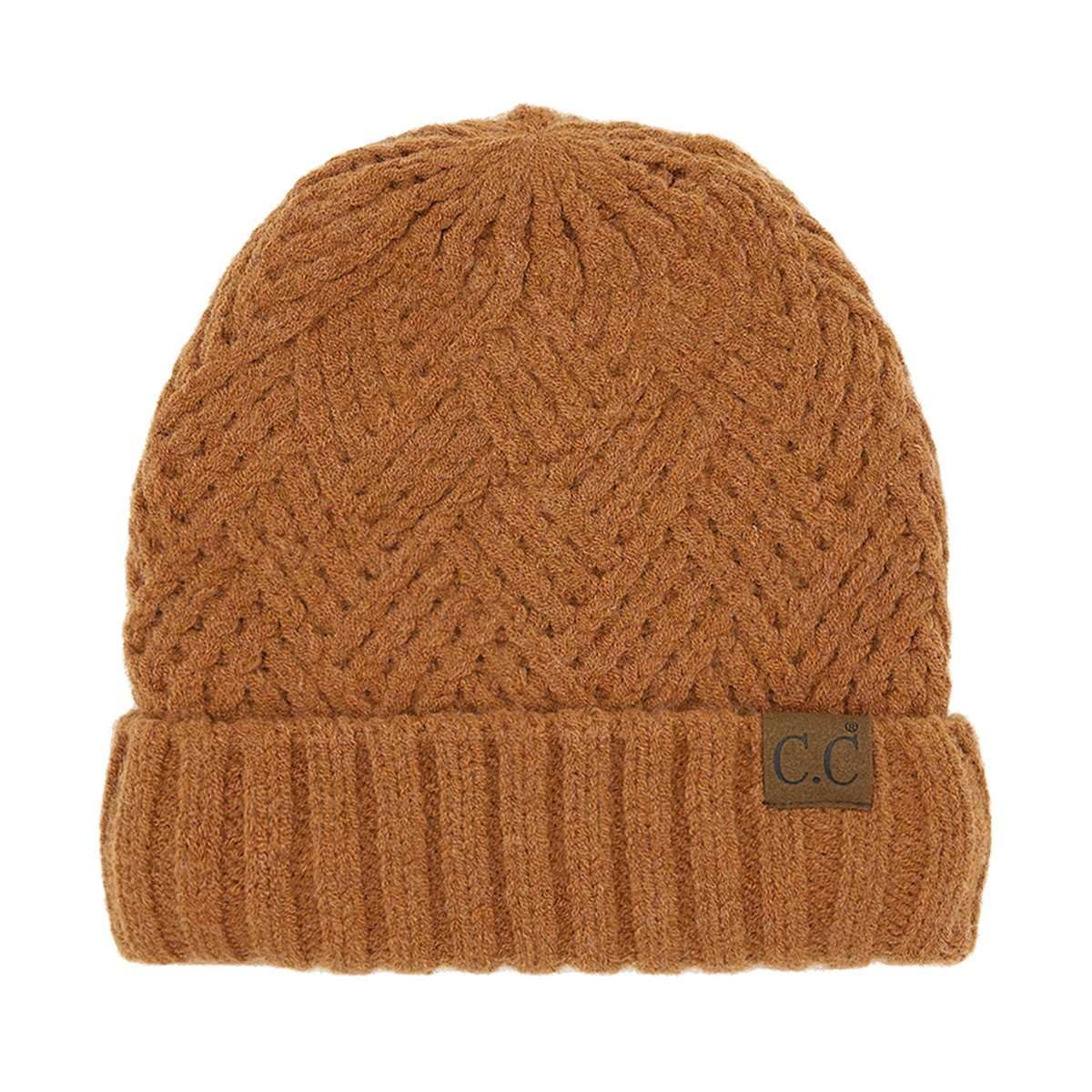C.C Unisex Chunky Soft Stretch Cable Knit Warm Fuzzy Lined Skully Beanie