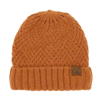 C.C Unisex Chunky Soft Stretch Cable Knit Warm Fuzzy Lined Skully Beanie