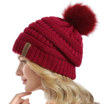 Women Knit Slouchy Beanie Chunky Baggy Hat with Faux Fur Pompom Winter Soft Warm Ski Cap