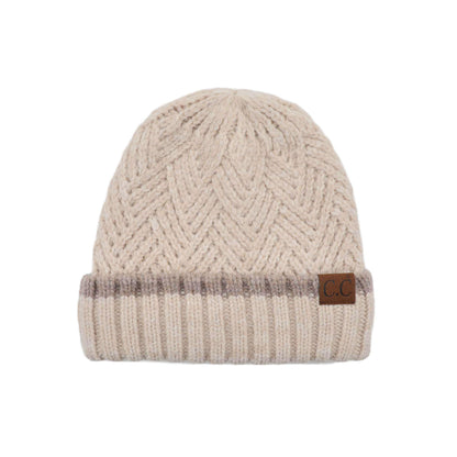 C.C Unisex Chunky Soft Stretch Cable Knit Warm Fuzzy Lined Skully Beanie