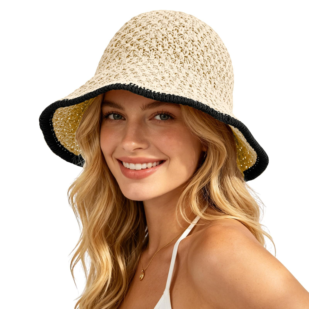 Sun Hat for Women Summer Straw Beach Hats Bucket Hat Floppy Crochet Hat