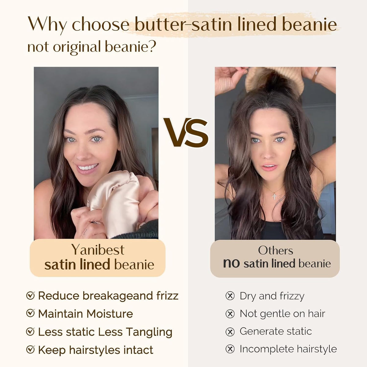 YANIBEST Satin Lined Beanie for Women, Reduce Frizz Winter Hats