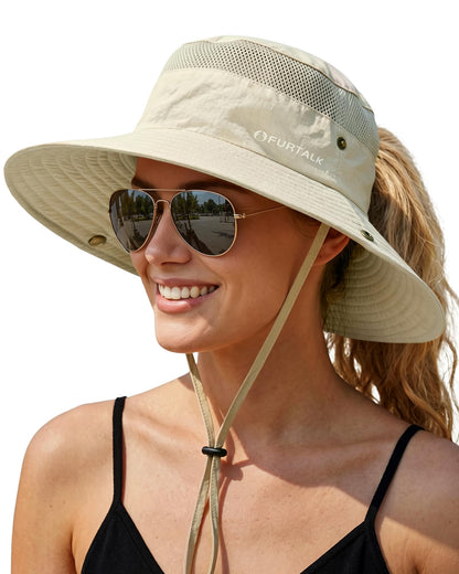 FURTALK Sun Hats for Women UV Protection Wide Brim Ponytail Hiking Hat
