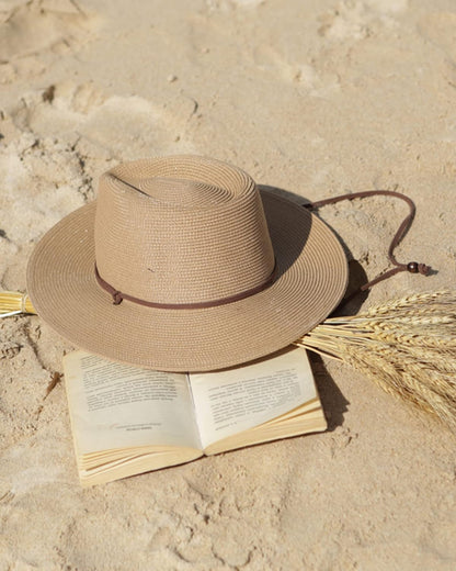FURTALK Womens Sun Hat Summer Straw Beach Hats UPF 80+ Wide Brim Panama Fedora Hats with Wind Lanyard