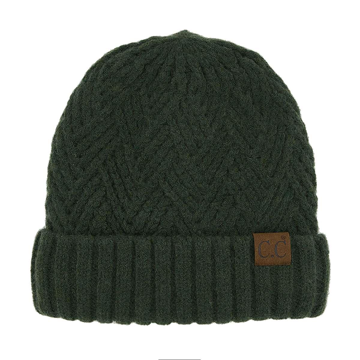 C.C Unisex Chunky Soft Stretch Cable Knit Warm Fuzzy Lined Skully Beanie