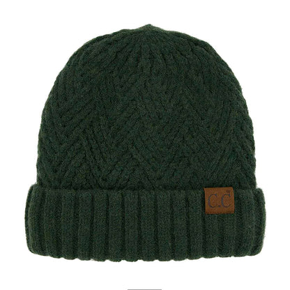 C.C Unisex Chunky Soft Stretch Cable Knit Warm Fuzzy Lined Skully Beanie