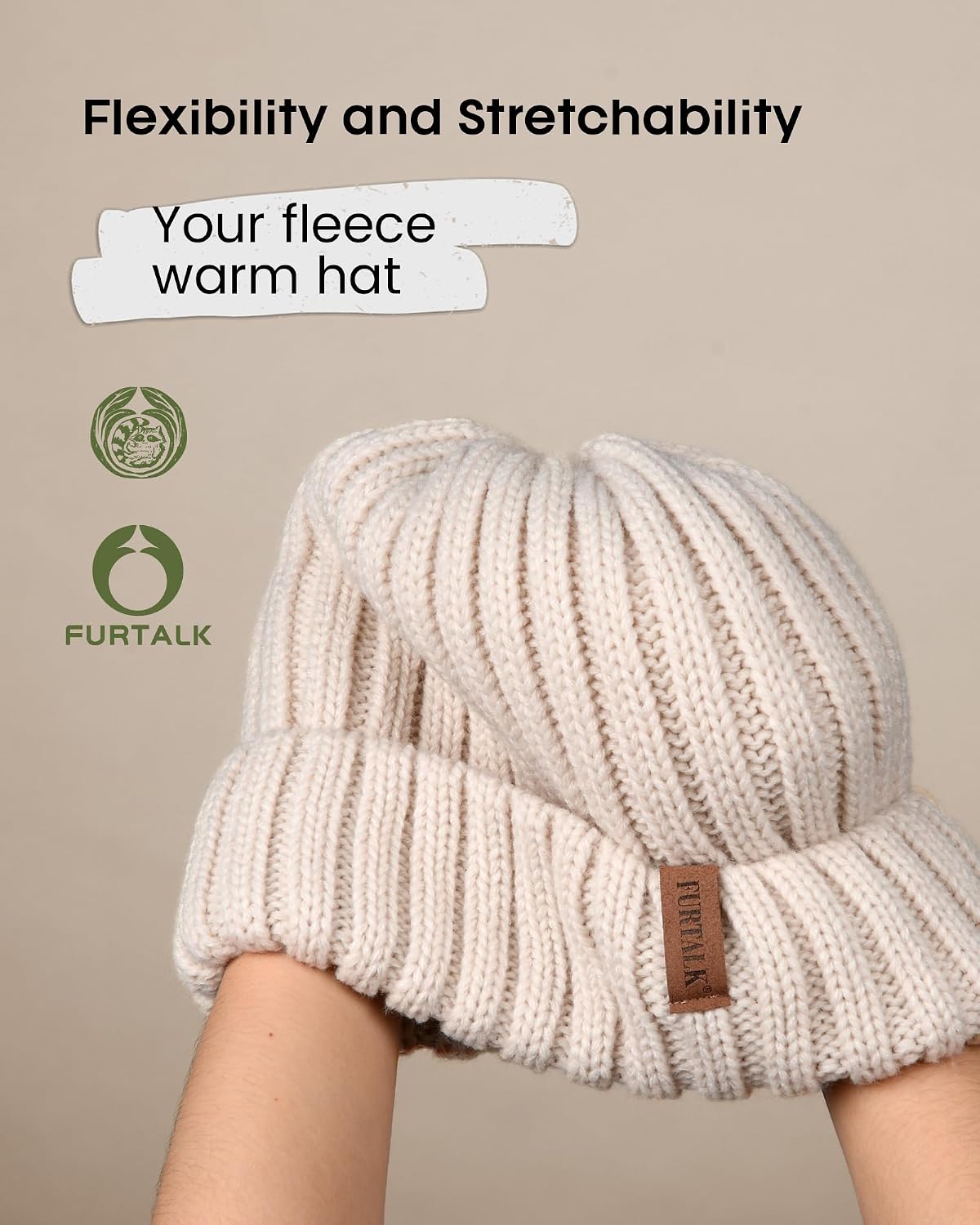 FURTALK Winter Hats for Women Fleece Lined Beanie Knit Chunky Womens Snow Cap