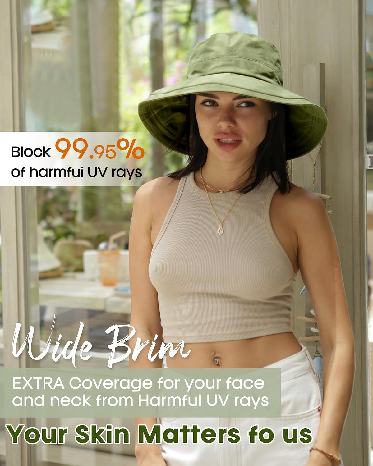 Hatiis Womens Sun Hat with Ponytail Hole Cotton Shapeable Wide Brim