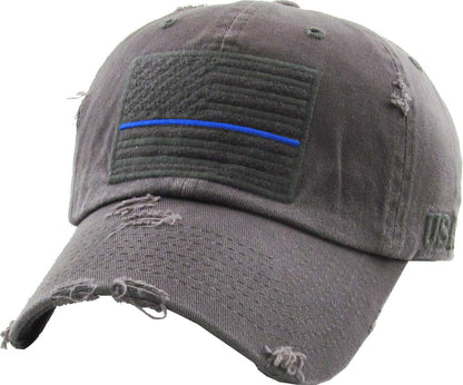 KBETHOS Flag USA America Military Thin Blue Line Thin Red Line Vintage Distressed Baseball Cap Dad Hat Unisex Adjustable…