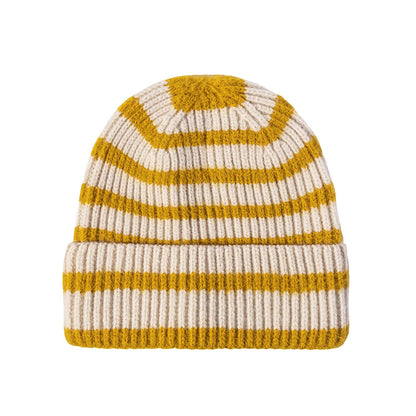 CORIRESHA Unisex Fashion Striped Beanie Cuffed Winter Warm Cozy Chunky Rib Knit Hat
