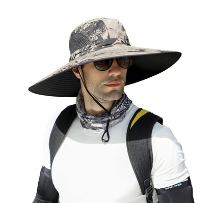 Leotruny Men Wide Brim Sun Hats UPF50+ Waterproof Breathable Bucket Hat