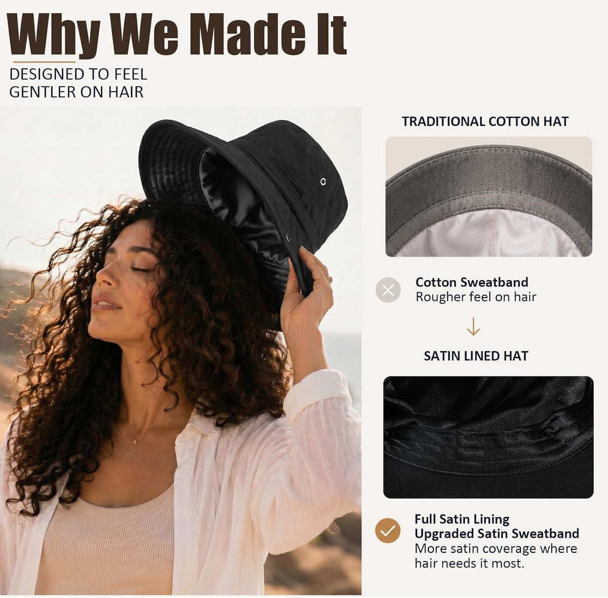 Womens Satin Lined Sun Hat UV Protection Washed Cotton Sun Hat with Satin Lining for Outdoor Beach Travel Hiking