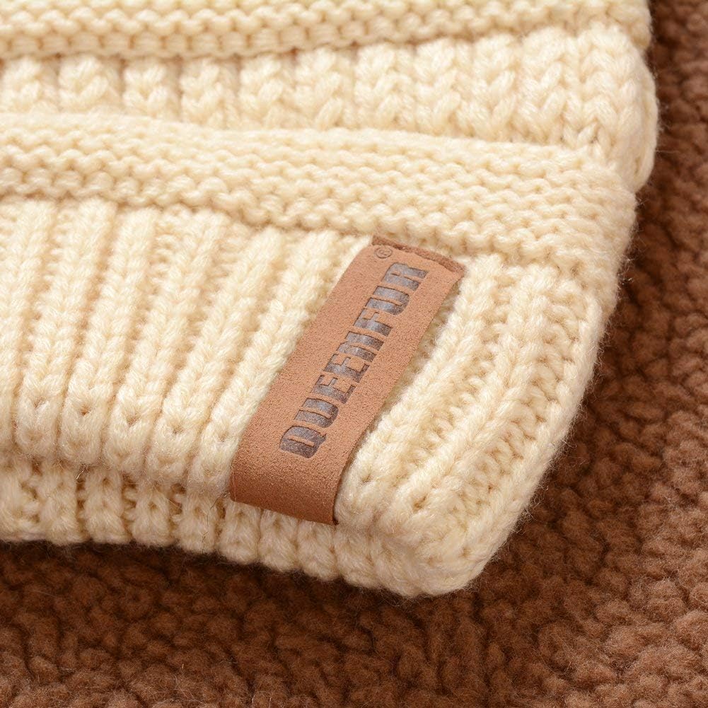 Women Knit Slouchy Beanie Chunky Baggy Hat with Faux Fur Pompom Winter Soft Warm Ski Cap