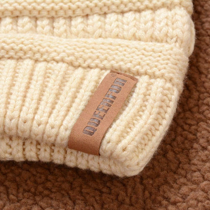 Women Knit Slouchy Beanie Chunky Baggy Hat with Faux Fur Pompom Winter Soft Warm Ski Cap