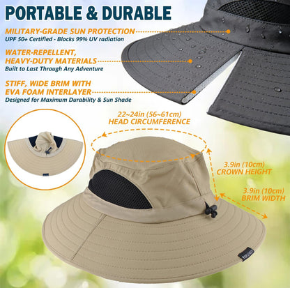 Wide Brim Sun Bucket Hat, Waterproof Boonie Hat for Men & Women