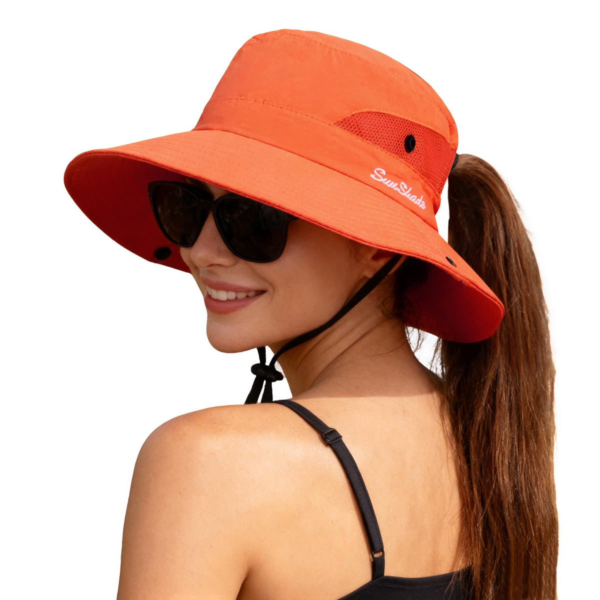 ZOORON Women's Ponytail Safari Sun Hat,Wide Brim UV Protection Bucket Hat