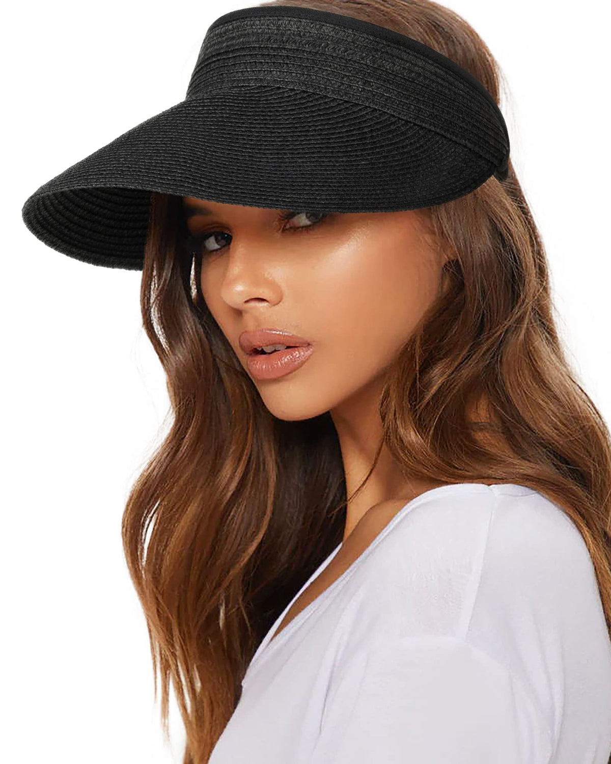 FURTALK Womens Sun Visor Hat Straw Sun Visors for Women Summer Packable Ponytail Beach Hats for Women Travel UPF 80+