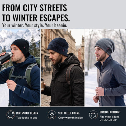 3 Pack Reversible Fleece Lined Beanie Hats for Men Women Winter Knit Hats