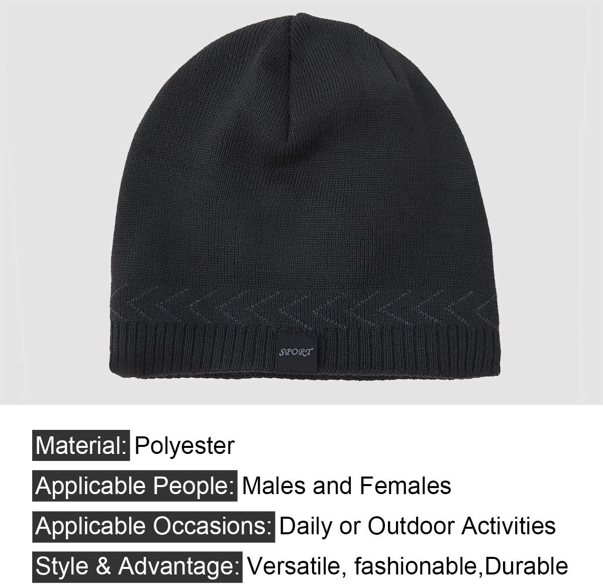 Mens Winter Warm Knitting Hats Plain Skull Beanie Cuff Toboggan Knit Cap