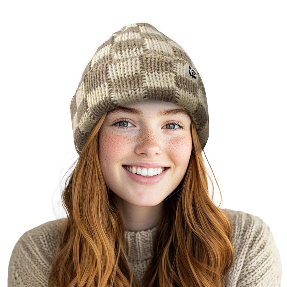 CLAPE Womens Cute Slouchy Beanies Hats, Winter Warm Chunky Checkered Beanie Large Cuff Knitted Hat Ski Cap for Cold Weather