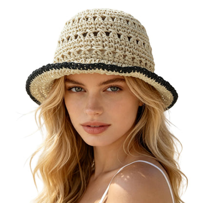Floppy Big Beach Straw Hats for Women Foldable Summer Wide Brim Packable Sun Hat Womens Travel Straw Fedora Hat