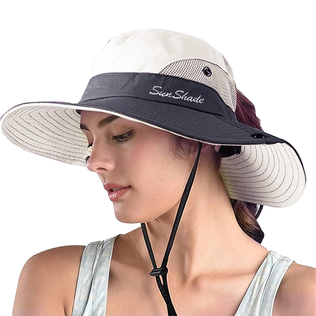 ZOORON Women's Ponytail Safari Sun Hat,Wide Brim UV Protection Bucket Hat