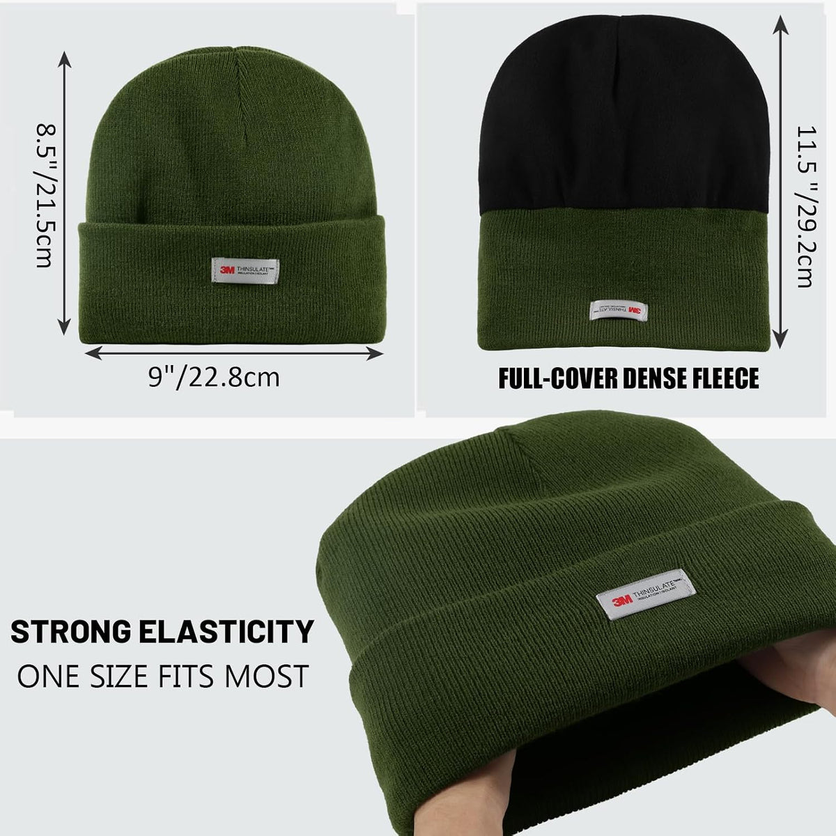Waterproof Winter Fleece Lined Beanie Hat for Men Women Warm Knit Cuffed Beanie Thick Skull Cap Unisex Windproof Watch Hat