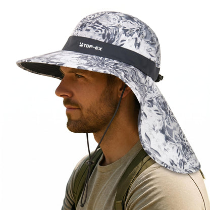 TOP-EX UPF 50+ Cooling Wide Brim Sun Hat for Men with Neck Flap, Packable