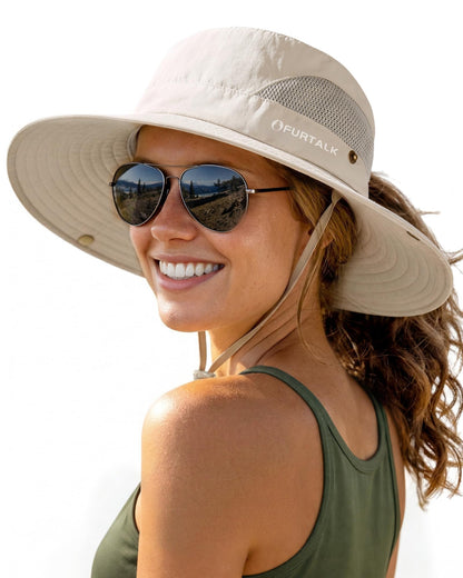 FURTALK Womens Sun Hat with Ponytail Hole Beach Hiking Summer Wide Brim UPF 50+ Outdoor Protection Foldable Bucket Hat