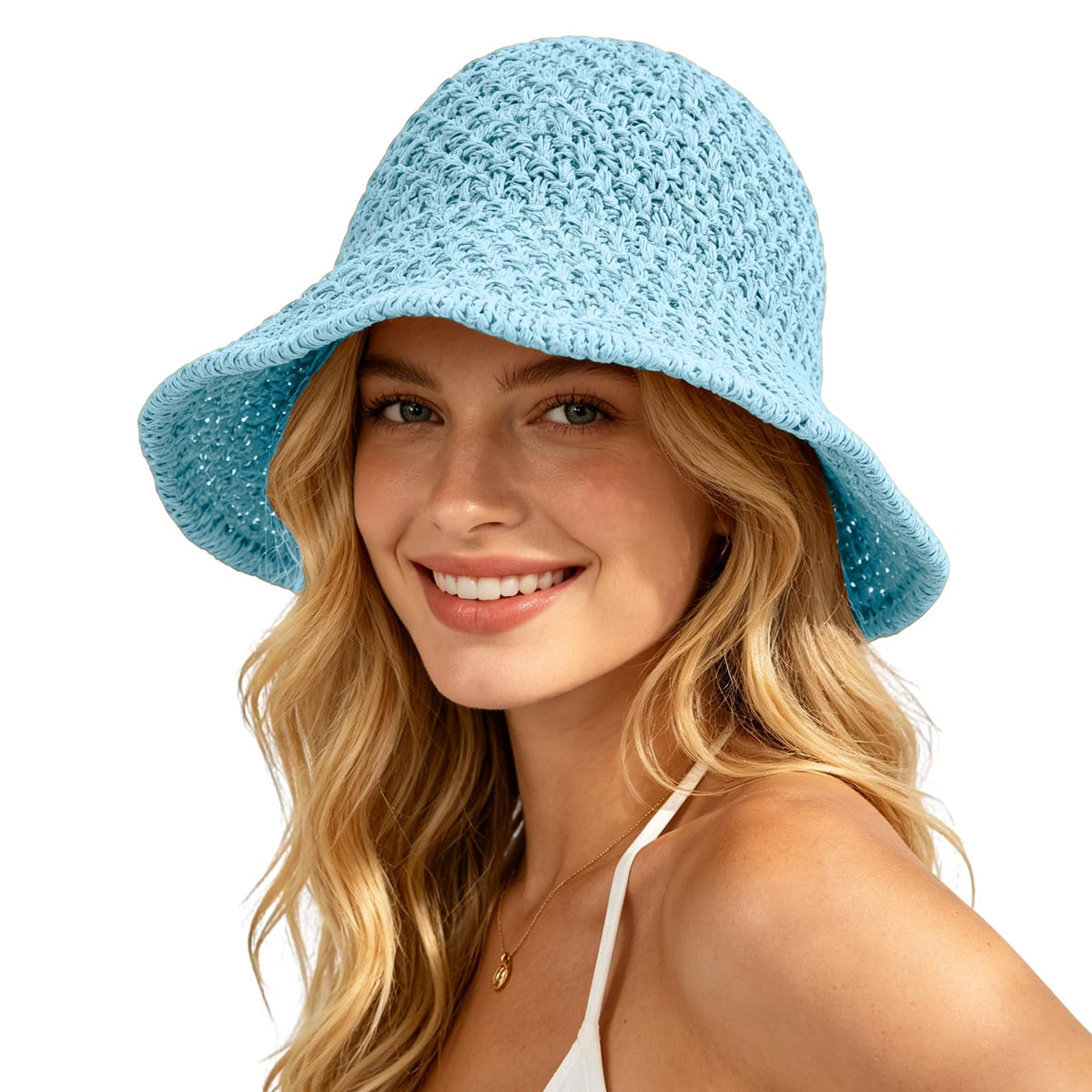 Sun Hat for Women Summer Straw Beach Hats Bucket Hat Floppy Crochet Hat