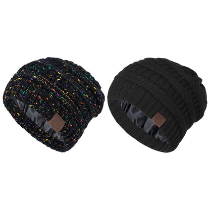 Beanies Women Satin Lined Beanie Winter Hats for Women Silk Lined Slouchy Beanie for Winter Warm Knit Cuffed Beanie Hat