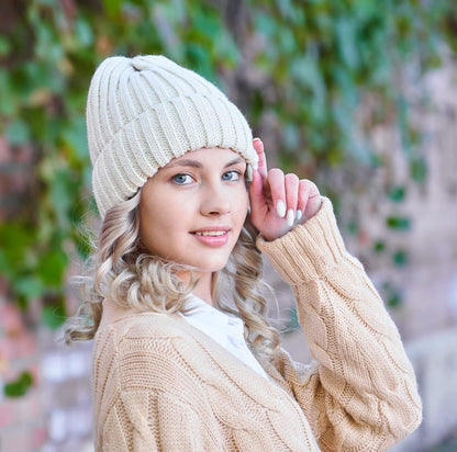 Connectyle Women's Rib Knit Cuffed Beanie Hat Stretch Acrylic Winter Hat Thick Warm Snow Ski Cap