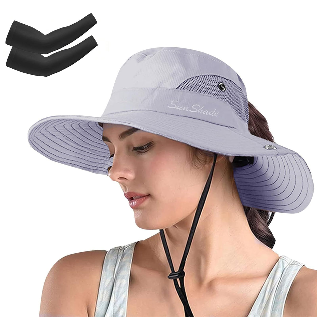 ZOORON Women's Ponytail Safari Sun Hat,Wide Brim UV Protection Bucket Hat